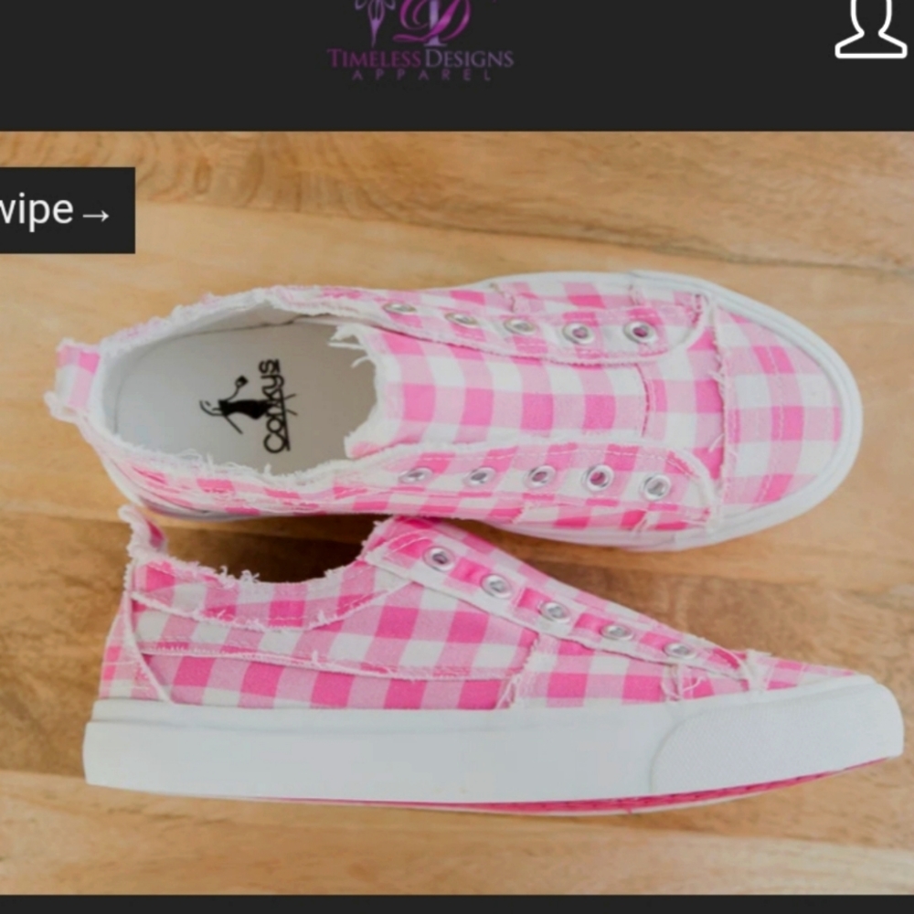 Corkys Babalu Tennis shoe in Pink Gingham Print NWT - Picture 3 of 3